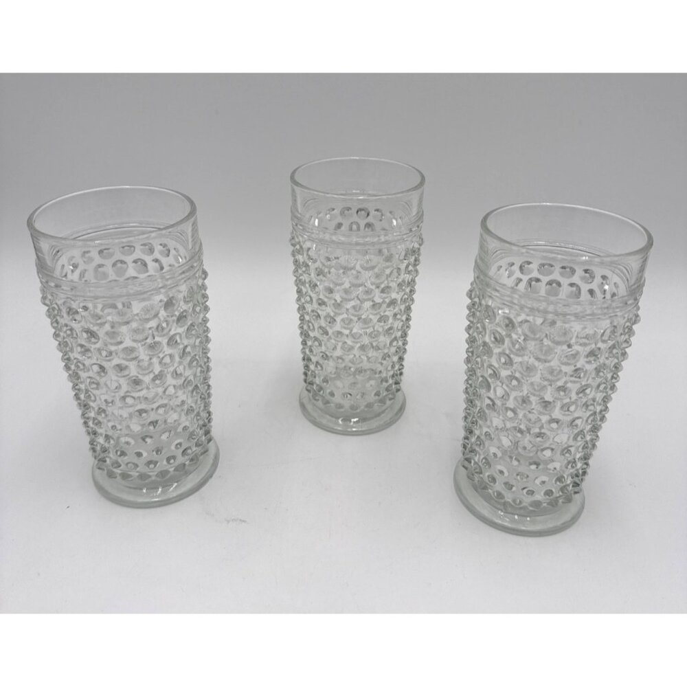 Anchor Hocking Hobnail Clear 13 oz Flat Tea Tumblers Set of 3 6 1/4" Depression